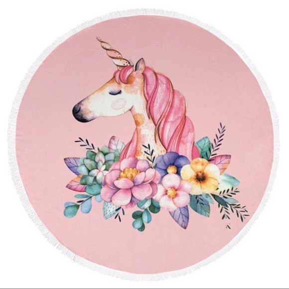 Round Beach Towel, Unicorn Floral 60 Inch - Picture 2 of 5